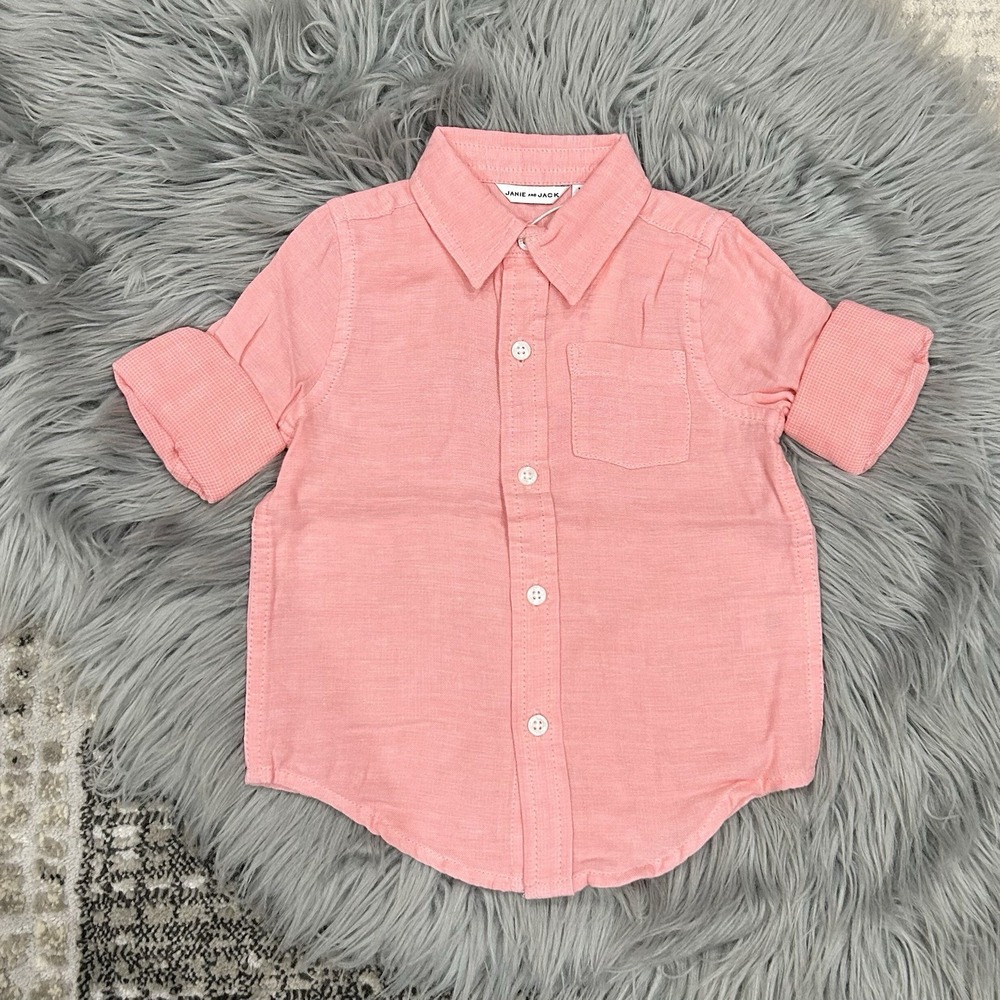 Janie & Jack Boys Roll Cuff Oxford Sun-Washed Red Shirt Size 12-18‎ Month $39.50